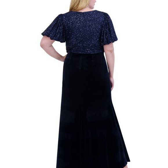 Eliza J Plus Size V-Neck Sequin & Velvet Gown – Navy – NWT – Size 14W - Picture 4 of 4